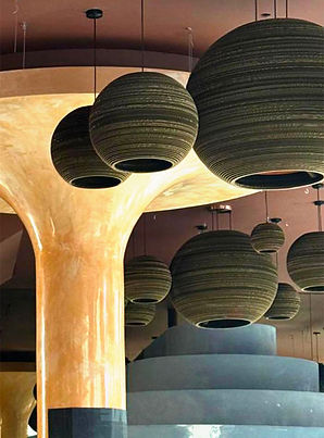 Bazaar Restaurant cardboard sphere pendant lighting