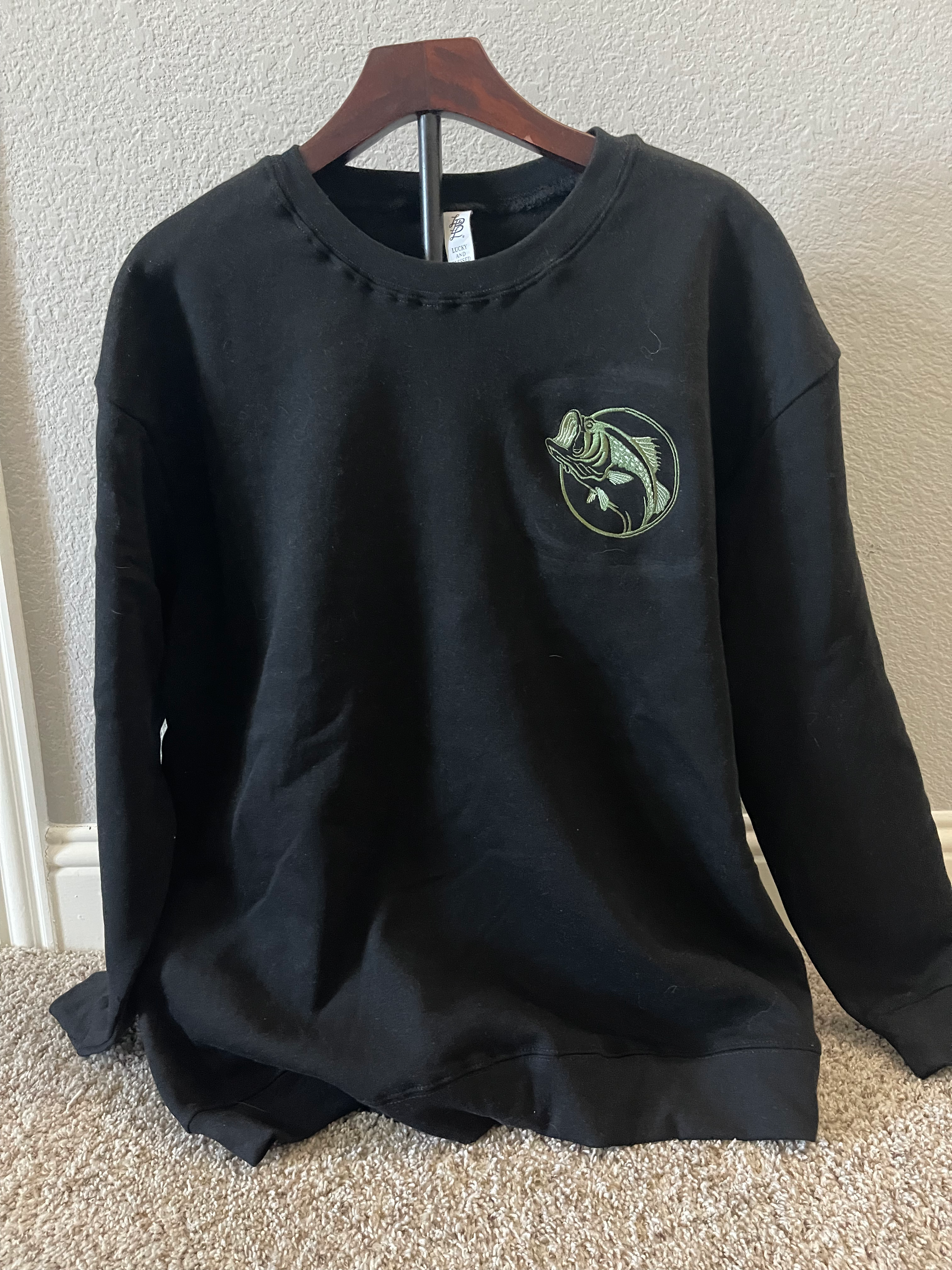 Bass Fish  Pocket Embroidered Crewneck