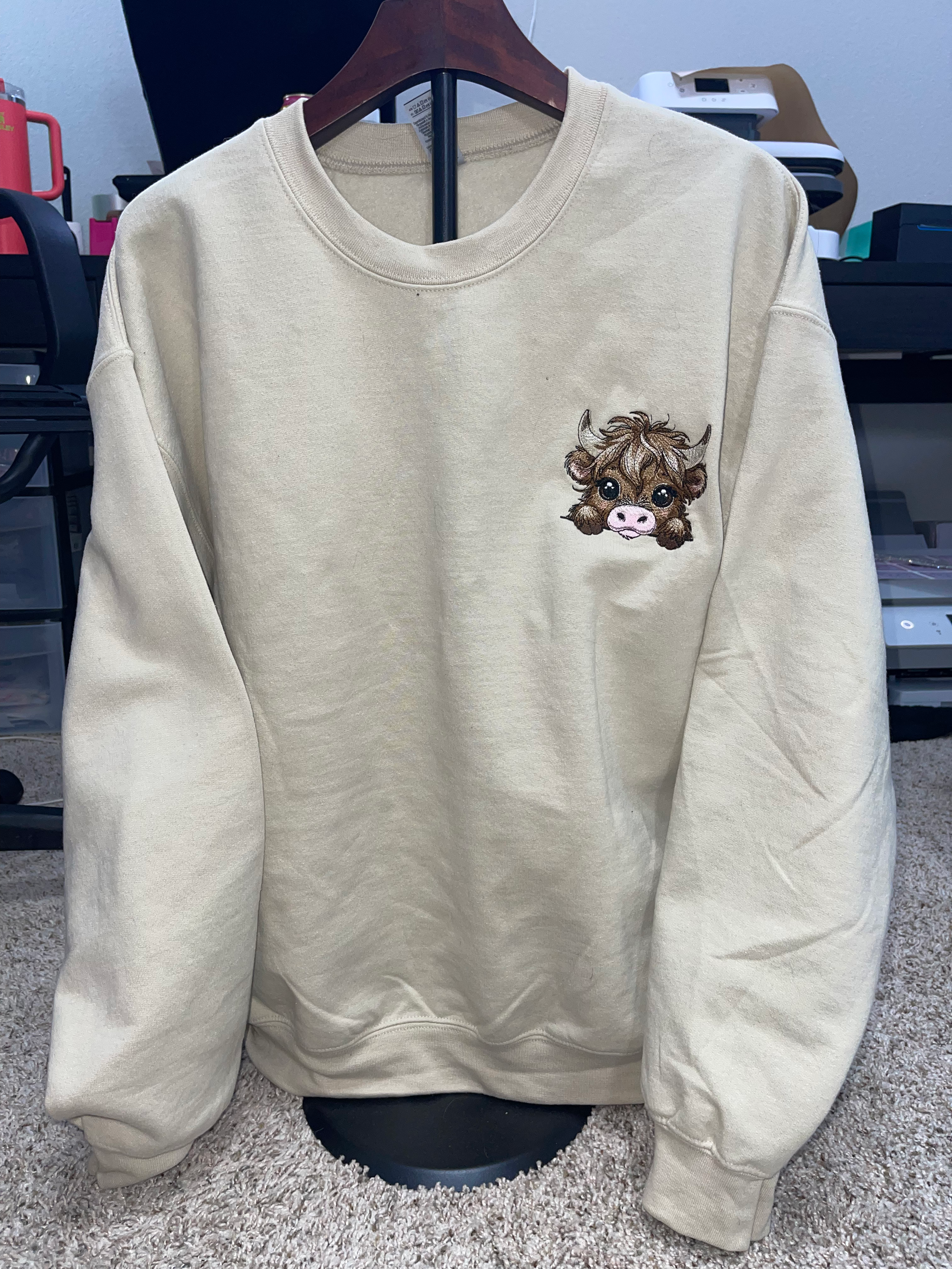 Highland Cow Pocket Embroidered Crewneck