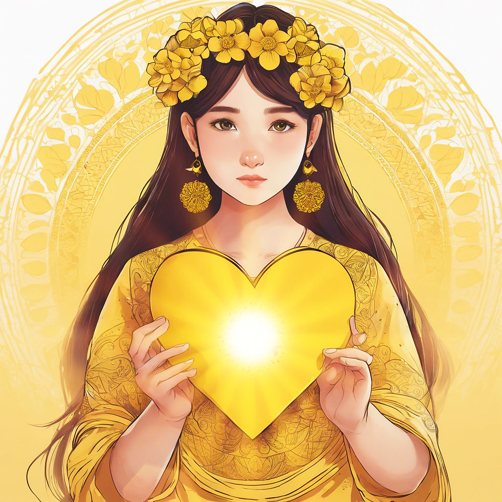 AI generated image of girl holding yellow heart.