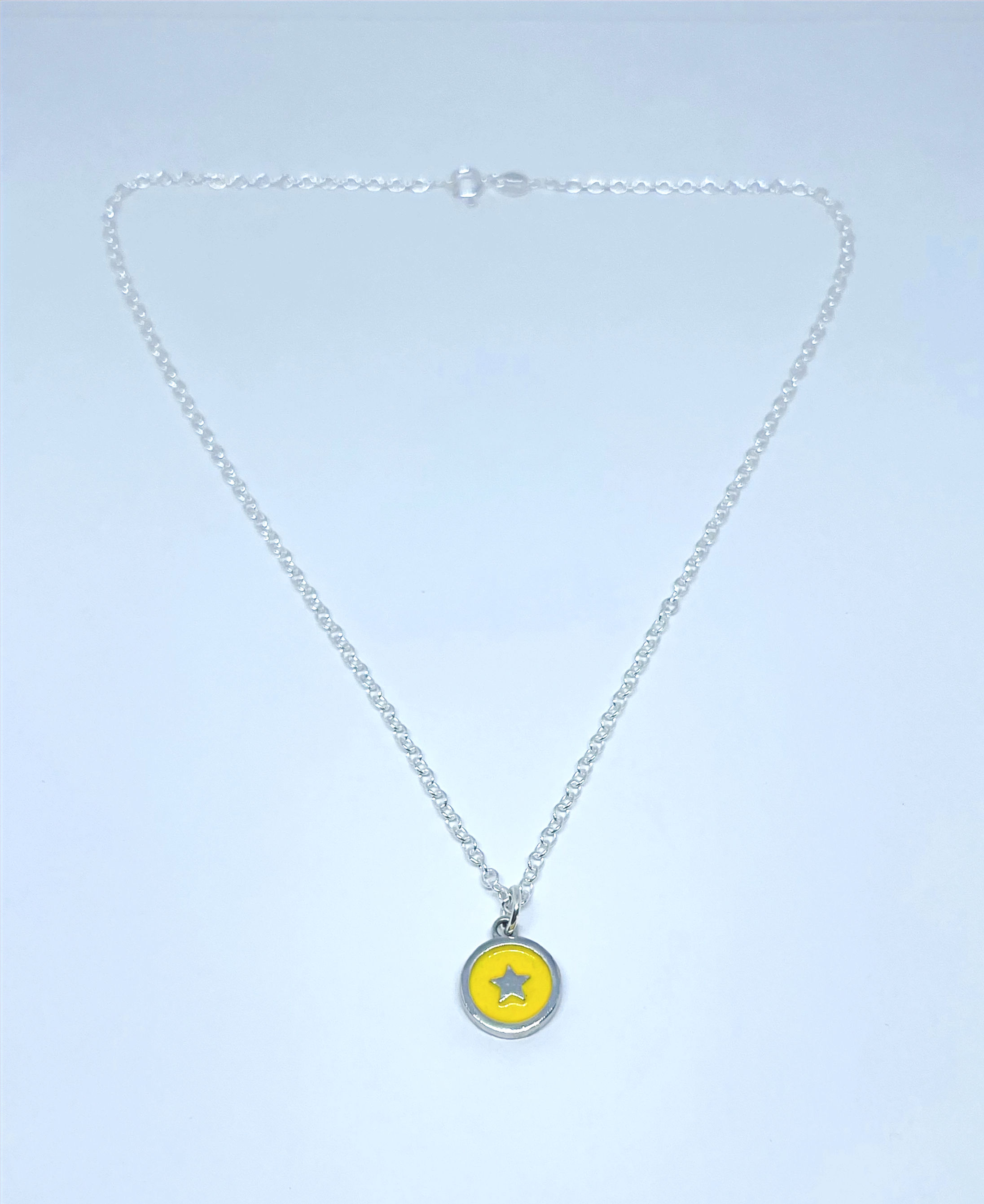 Silver & sunflower yellow enamel Star charm pendant on cable