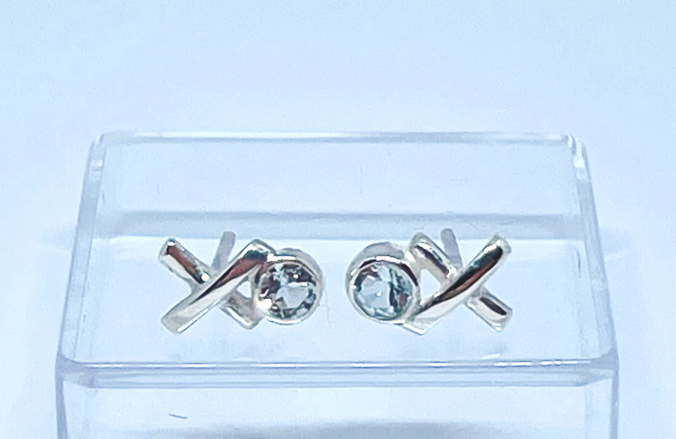 Thumbnail: Sky blue topaz Kiss hug studs in silver