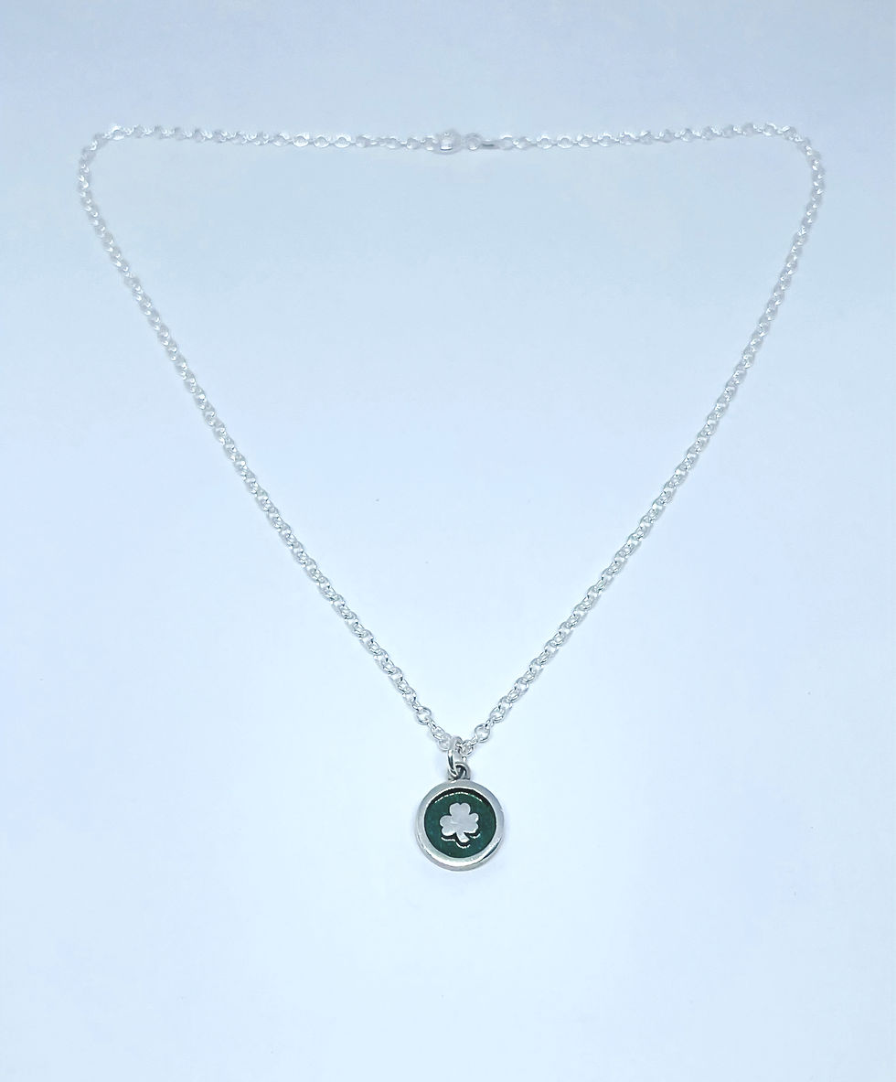 Silver & dark green enamel Shamrock charm pendant on chain