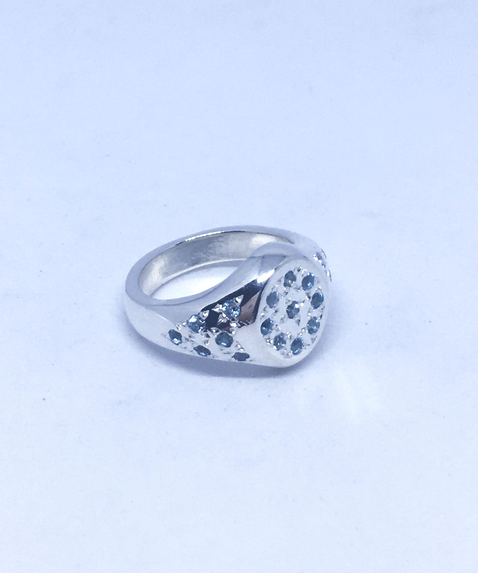 Thumbnail: Polka dot signet ring: silver & swiss blue topaz