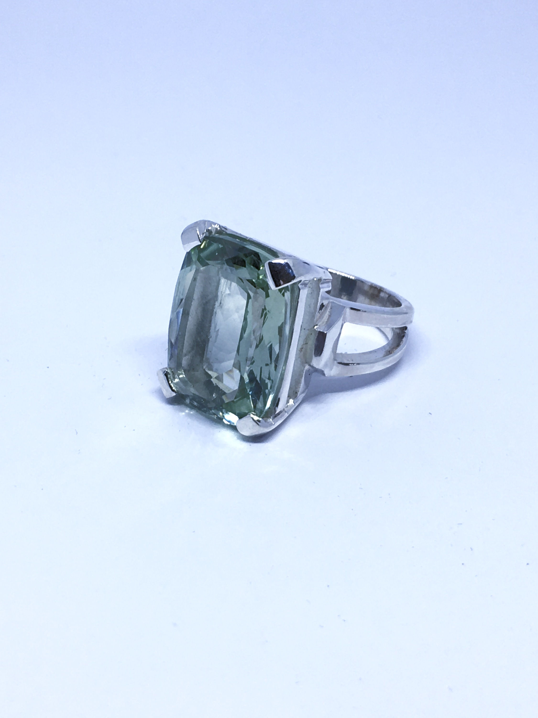 Silver Cocktail Ring with rectangular Green Quartz