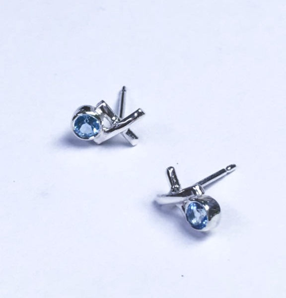 Swiss Blue Topaz Kiss Hug studs in silver