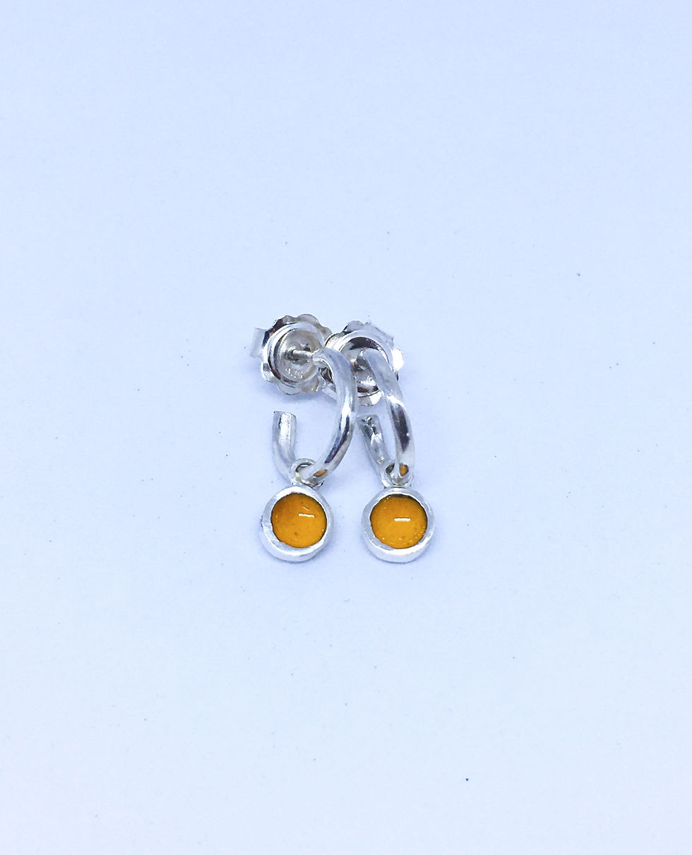 Apricot enamel dot charms on huggy hoops