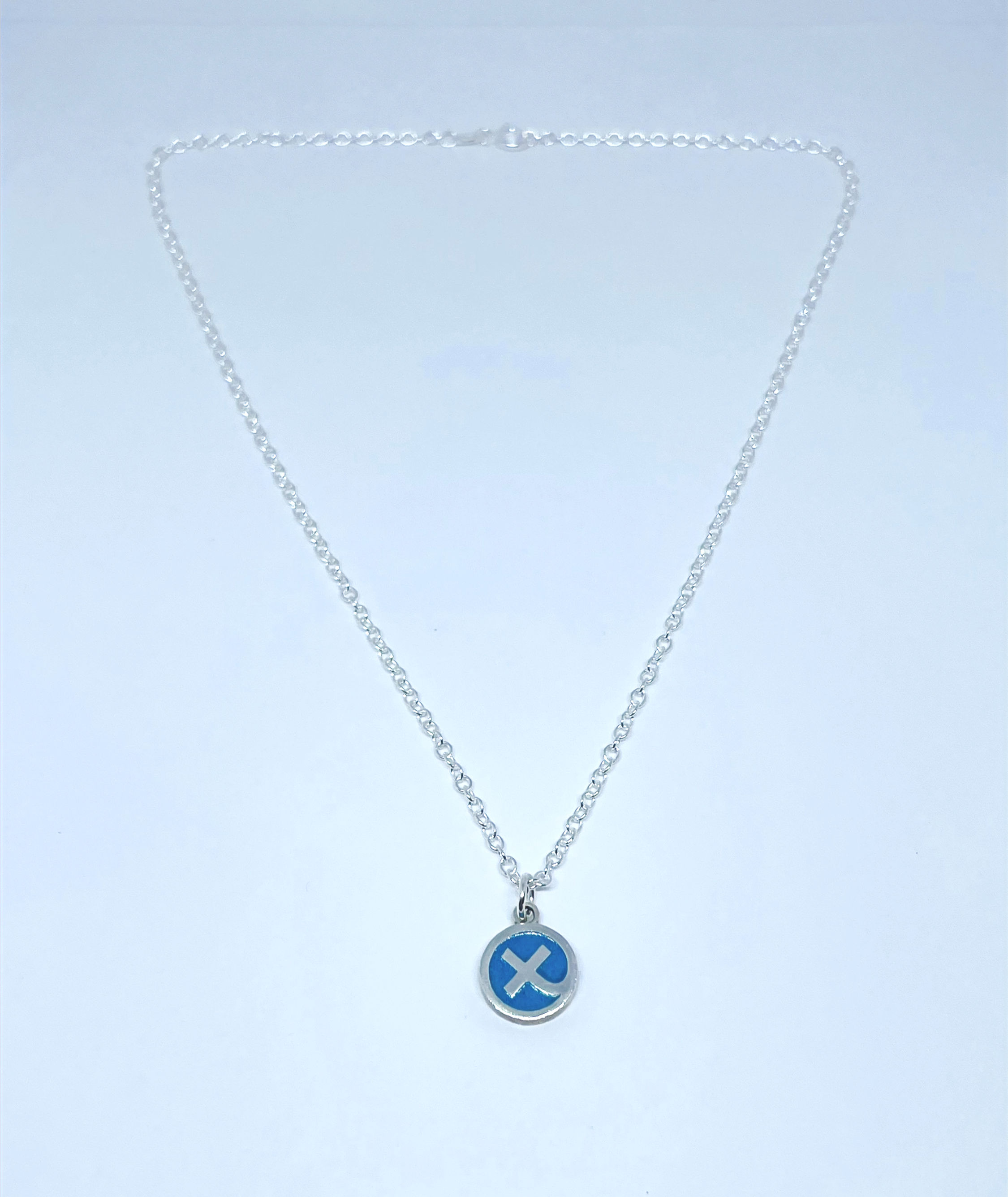 Silver & Aqua blue enamel Kiss in a hug charm on cable