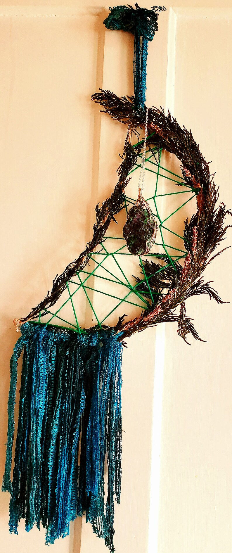 Thumbnail: Crescent moon Dream catcher with Azurite stone.