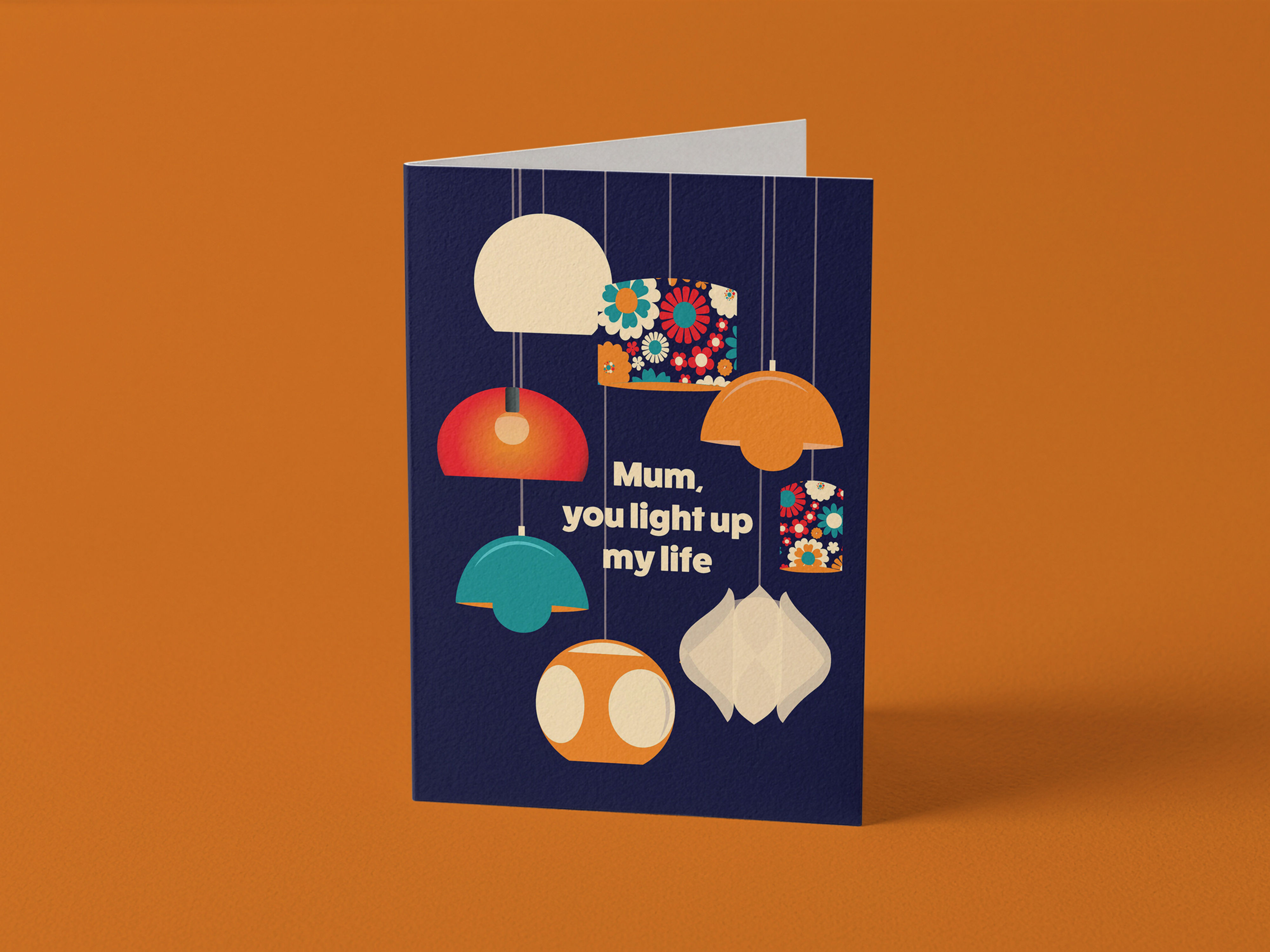 Light Up My Life Mother's Day Card featuring retro lighting on a navy background.