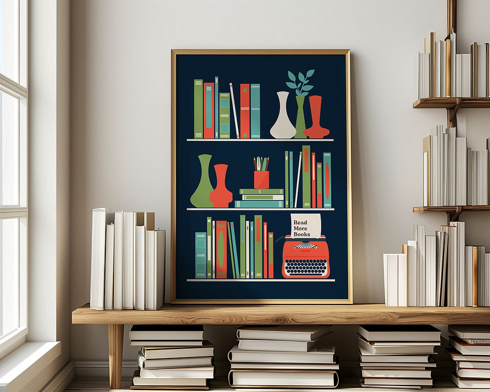 Thumbnail: Framed art print of a colorful bookshelf with Happy Mother's Day message
