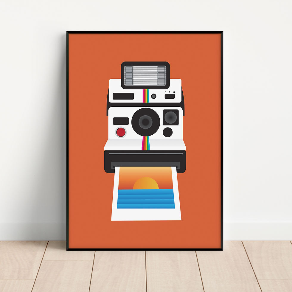 Thumbnail: Framed illustration of an instant camera with a sunset photo