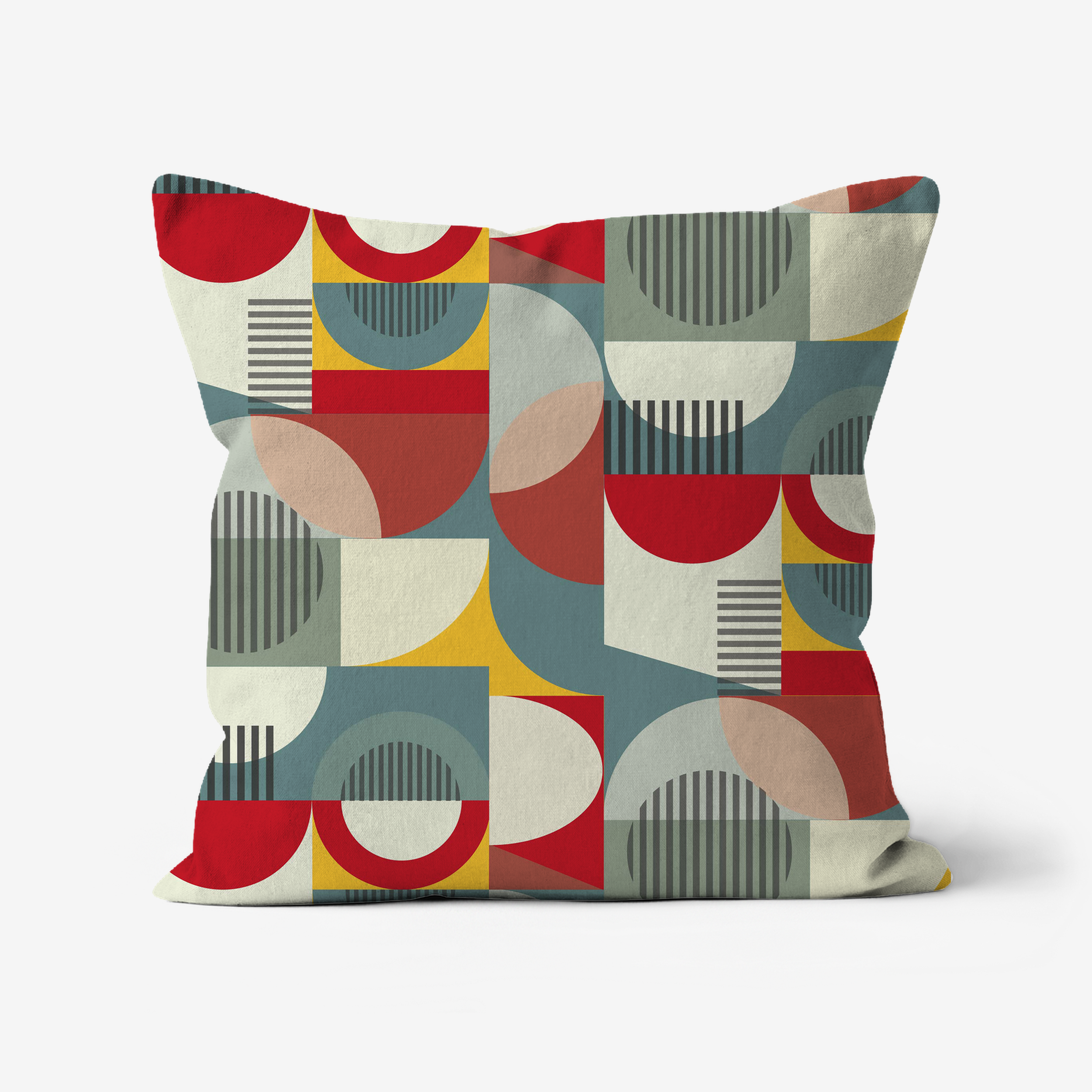 Cushion with Bauhaus inspired geometric pattern