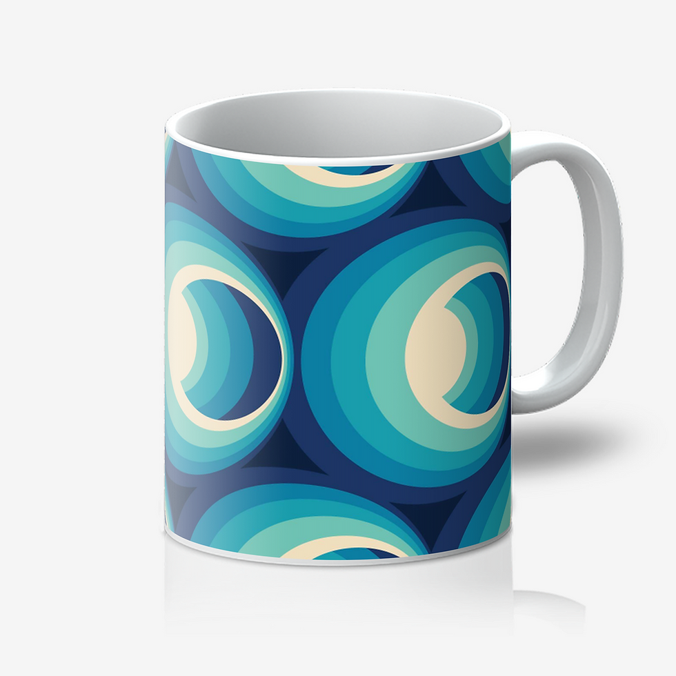 Thumbnail: White mug with blue and cream concentric circles