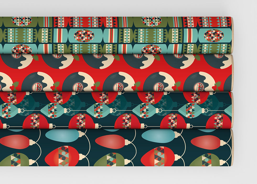 All four Christmas wrap designs