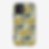 Tricorn phone case with beige, black, gold brutalist pattern
