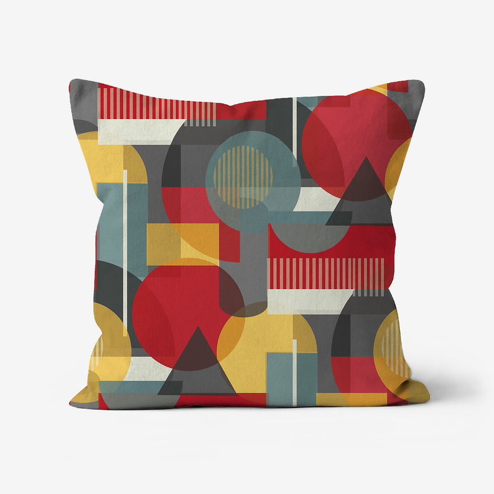 Cushion with Bauhaus inspired geometric pattern