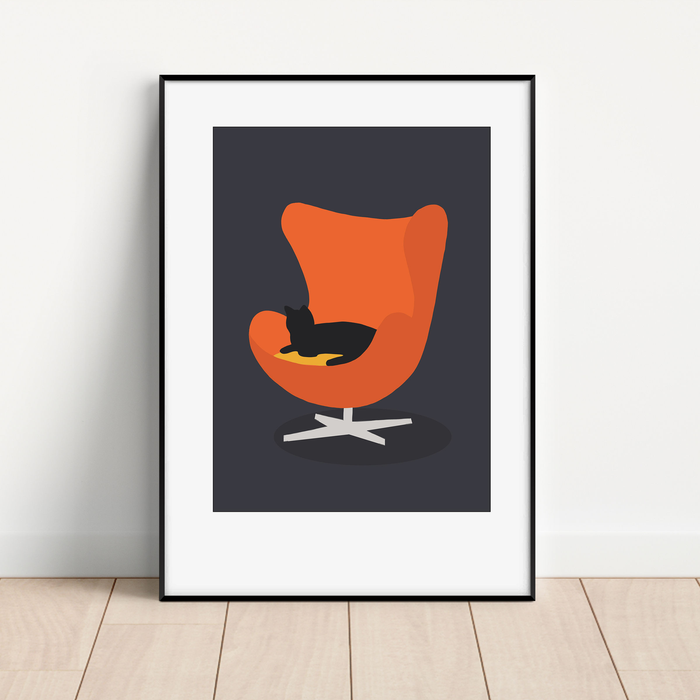 Egg Chair Cat Print Unframed