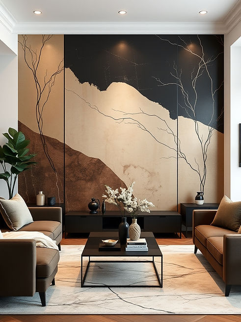 Modern home in Buckhead Atlanta living room with luxury Wallpaper on it __Cream, beige, B