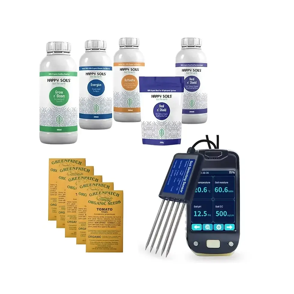 Pro Grower Soil Essentials Bundle | Happy Soils, Seeds, 7-in-1 Soil Analyser Kit