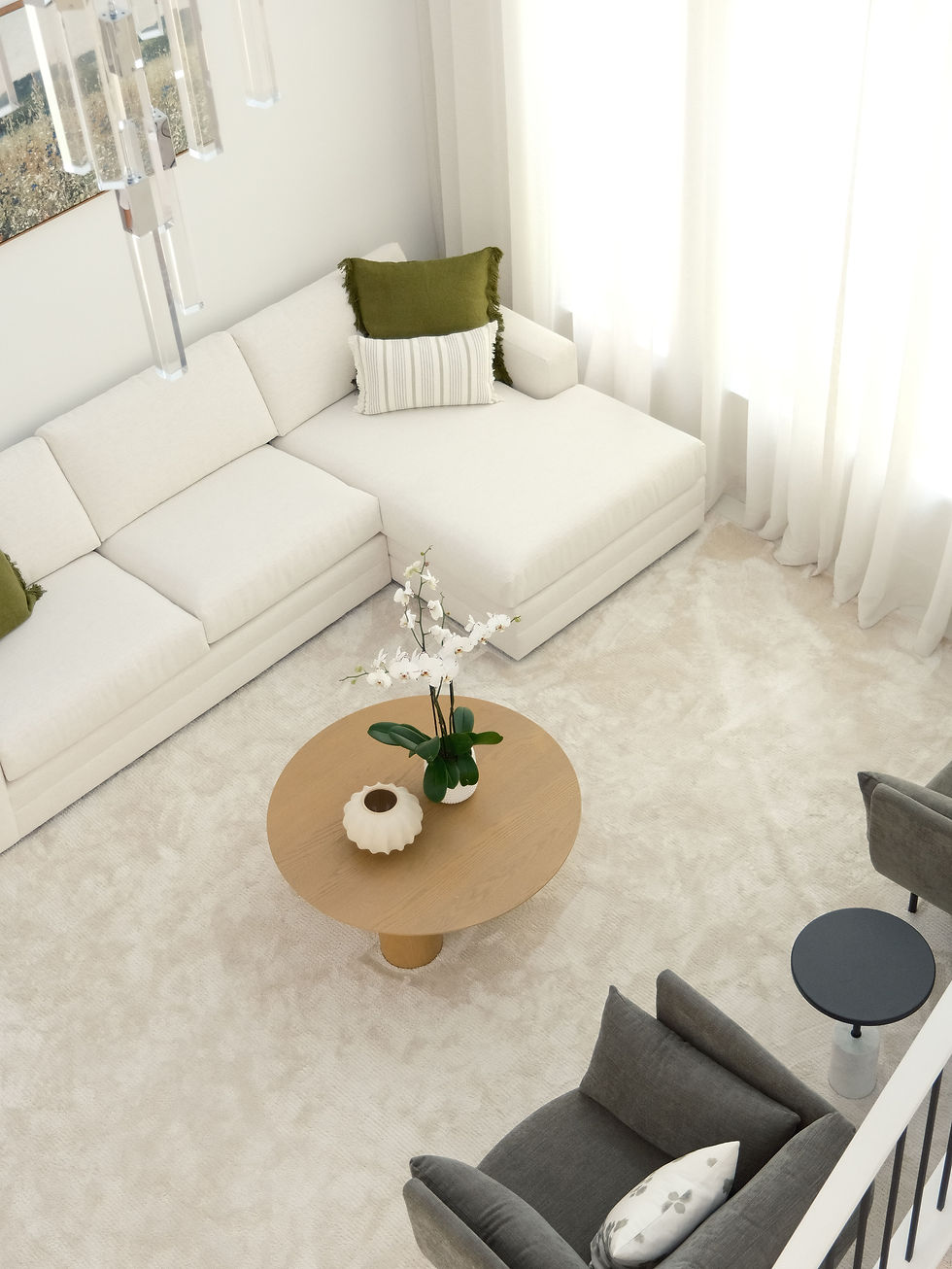Styled living room with sofa and coffee table — Ushar Design, Miami interior designer