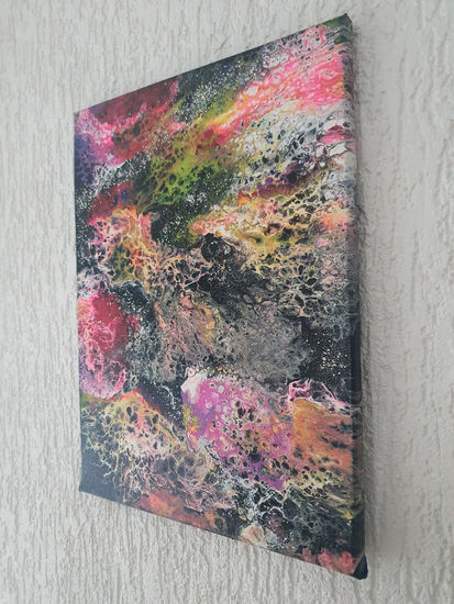 Acrylpouring auf Canva 30 x 50 cm "Kosmisches Farbenspiel"