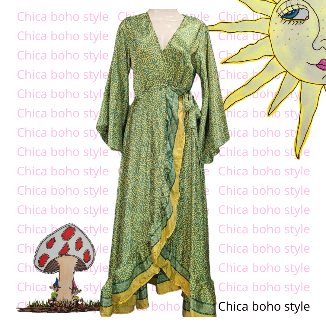 vestido piscis verde con amarillo