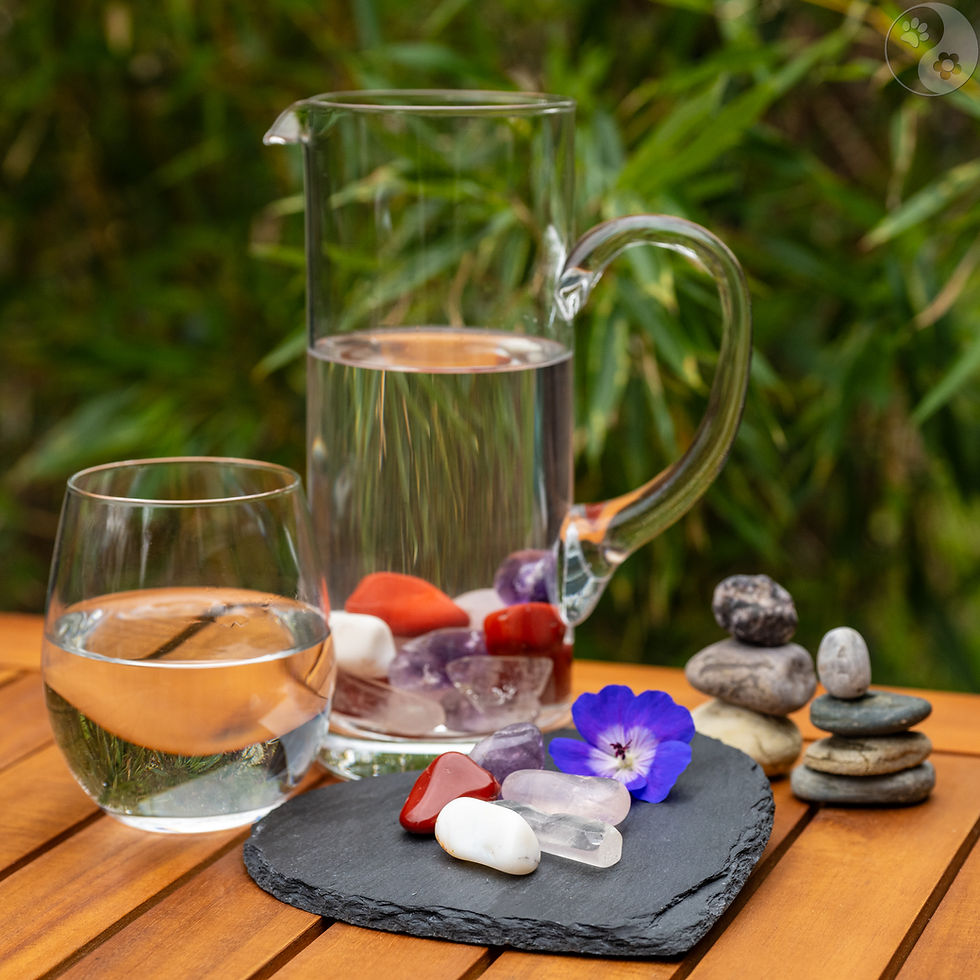 Miniaturbild: Wasserkrug mit Heilsteinen, alternative Methoden, Liebe zu dir selbst, Achtsamkeit