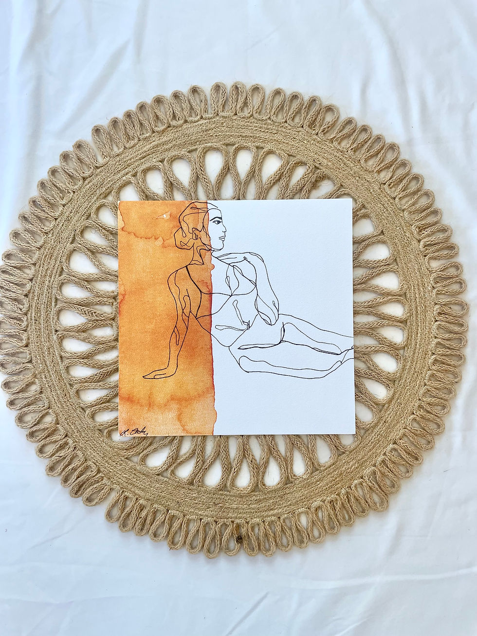 Thumbnail: Watercolor Print Female Orange | Home Decor Print | Female Line Drawing Print