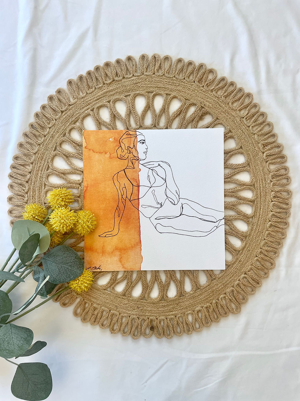 Thumbnail: Watercolor Print Female Orange | Home Decor Print | Female Line Drawing Print