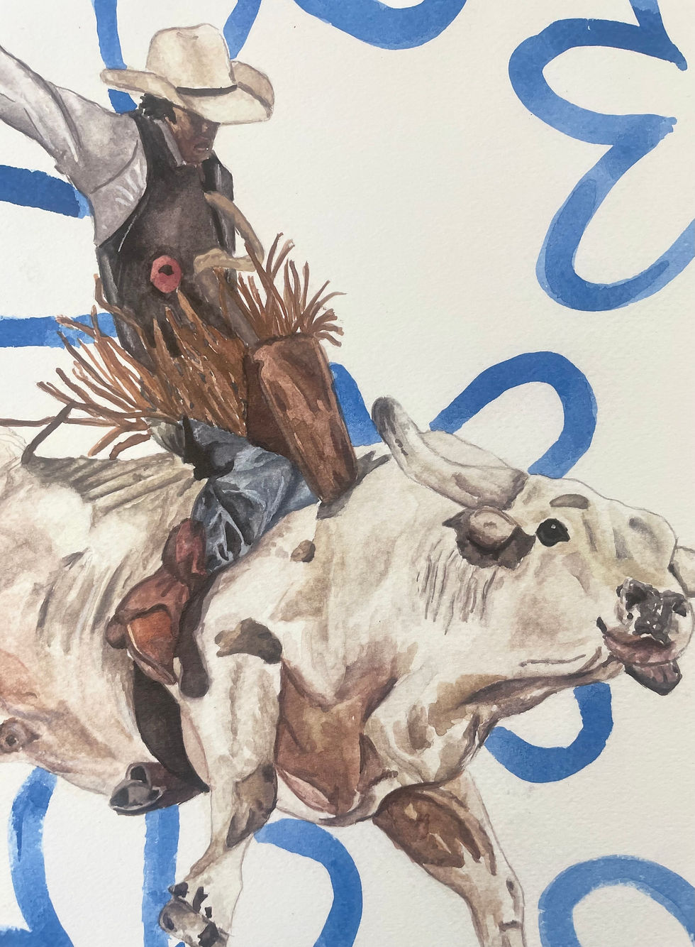 Thumbnail: Cowboy & Bucking Bull Watercolor Print | Western Home Decor | Unique Print