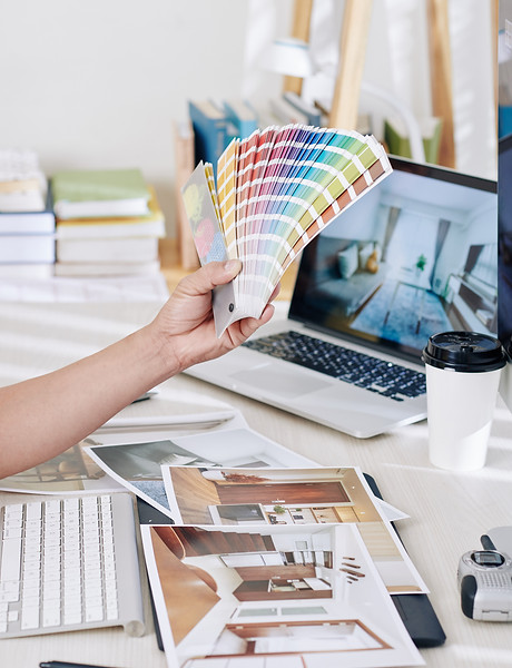 Interior designer choosing color palette