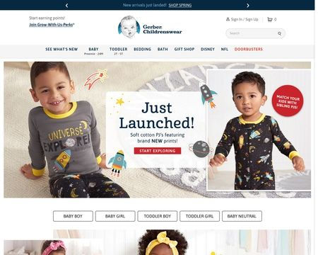 Website homepage of Gerber Childrenswear