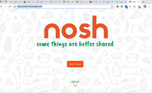 Website called Nosh. Showing first page of website.