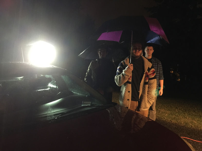 Ryan Chastain, Connor Maginnis, Brett Fike on set, Spree (2015).