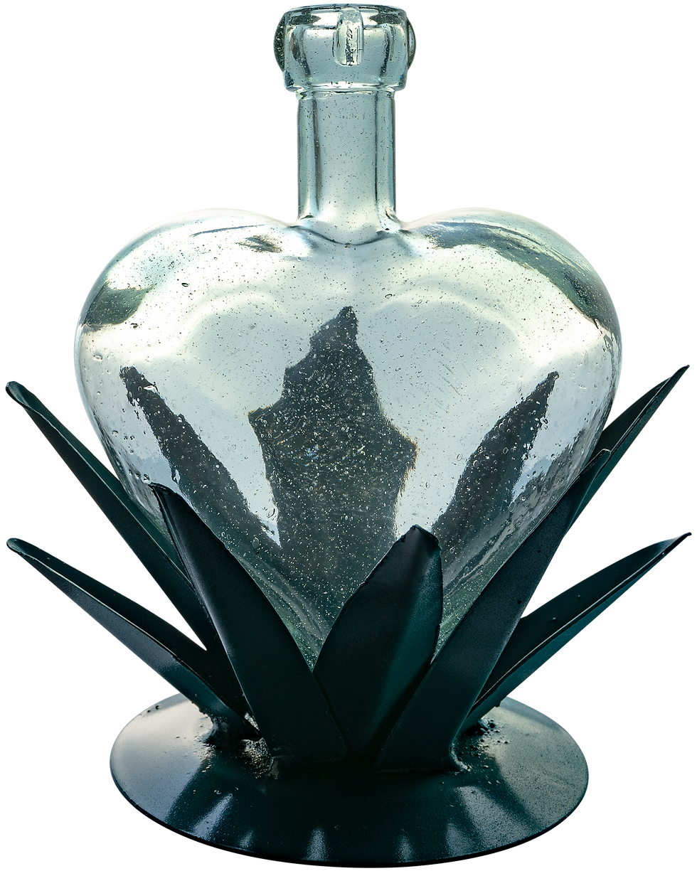 Heart Bottle 25 oz Hand-Blown Glass Decanter with Agave Stand