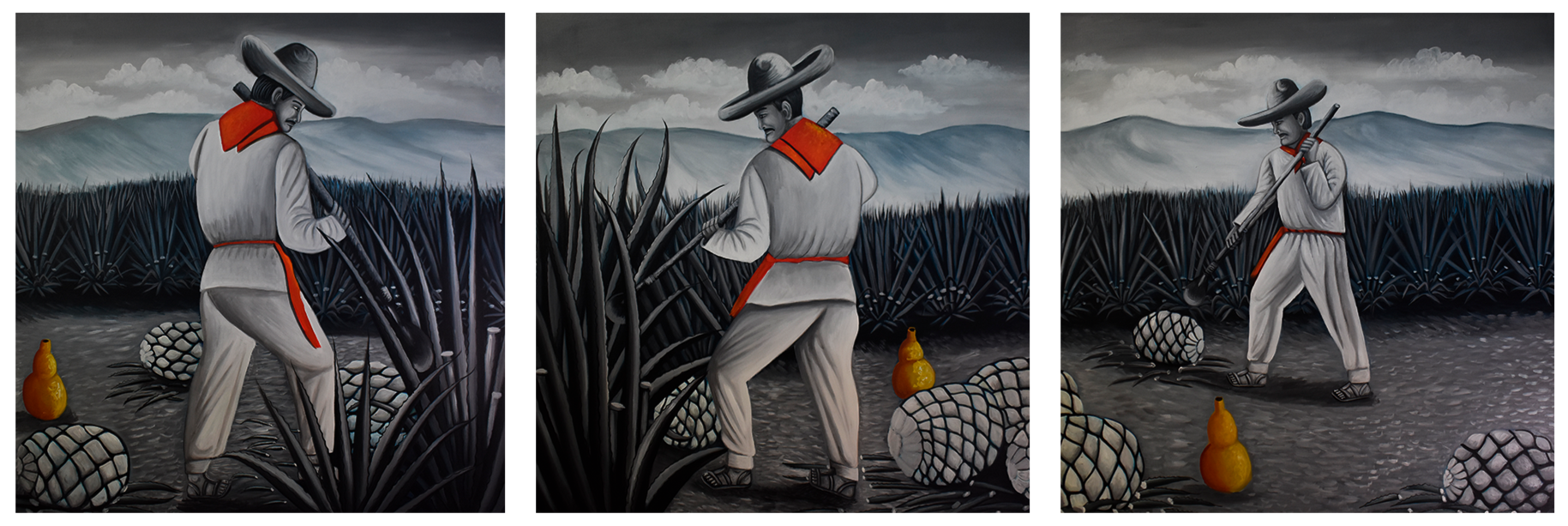 Jimador oil painting triptych