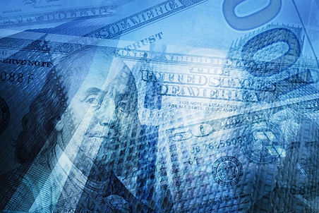 100 and 50 dollar bills on blue background