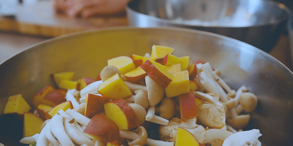 Cut potatoes and mushrooms