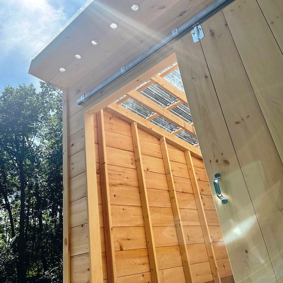 kennebunk 12x10 modern shed angled view polycarbonate roof