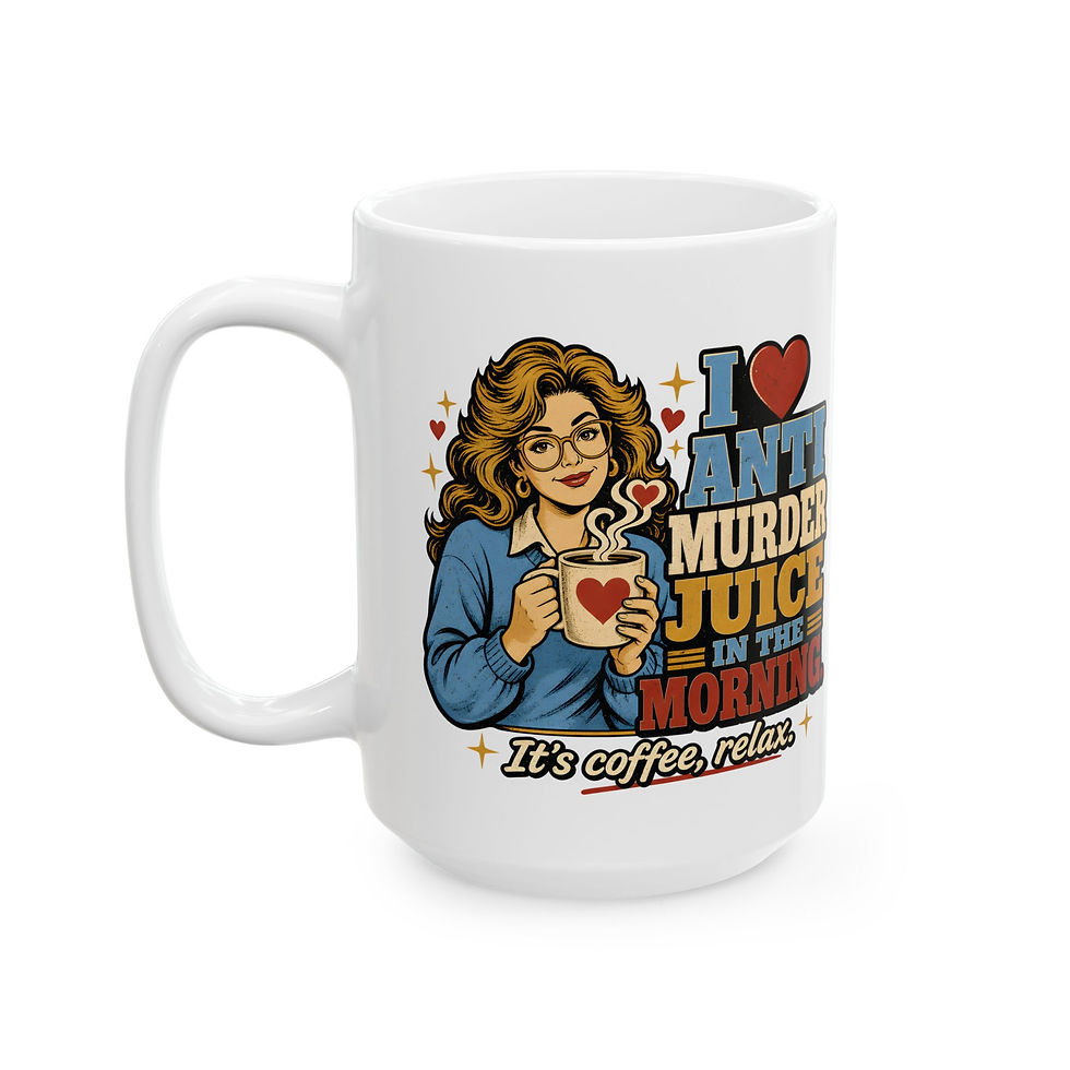 Thumbnail: I Love True Crime Coffee Mug | Retro Woman Sipping, Murder Mystery Quote