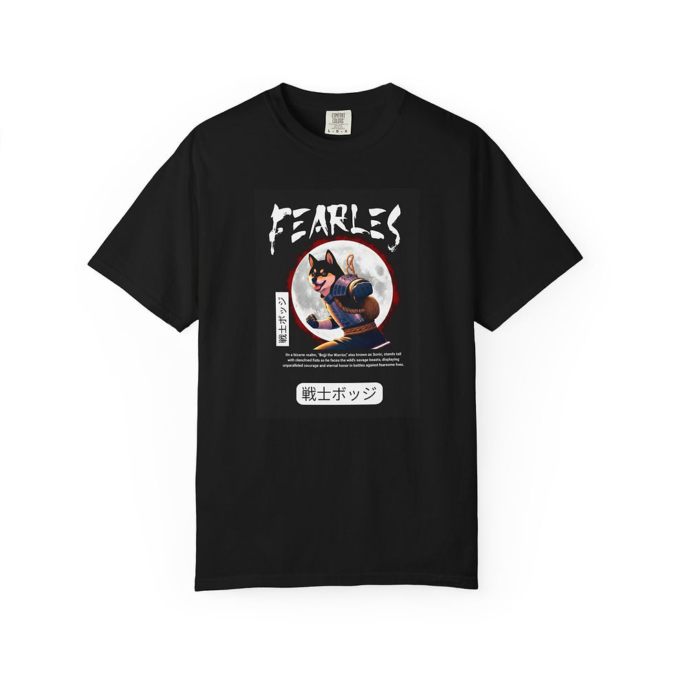 Thumbnail: Japanese Samurai Cat Graphic T-Shirt — "FEARLESS" Retro Anime Design