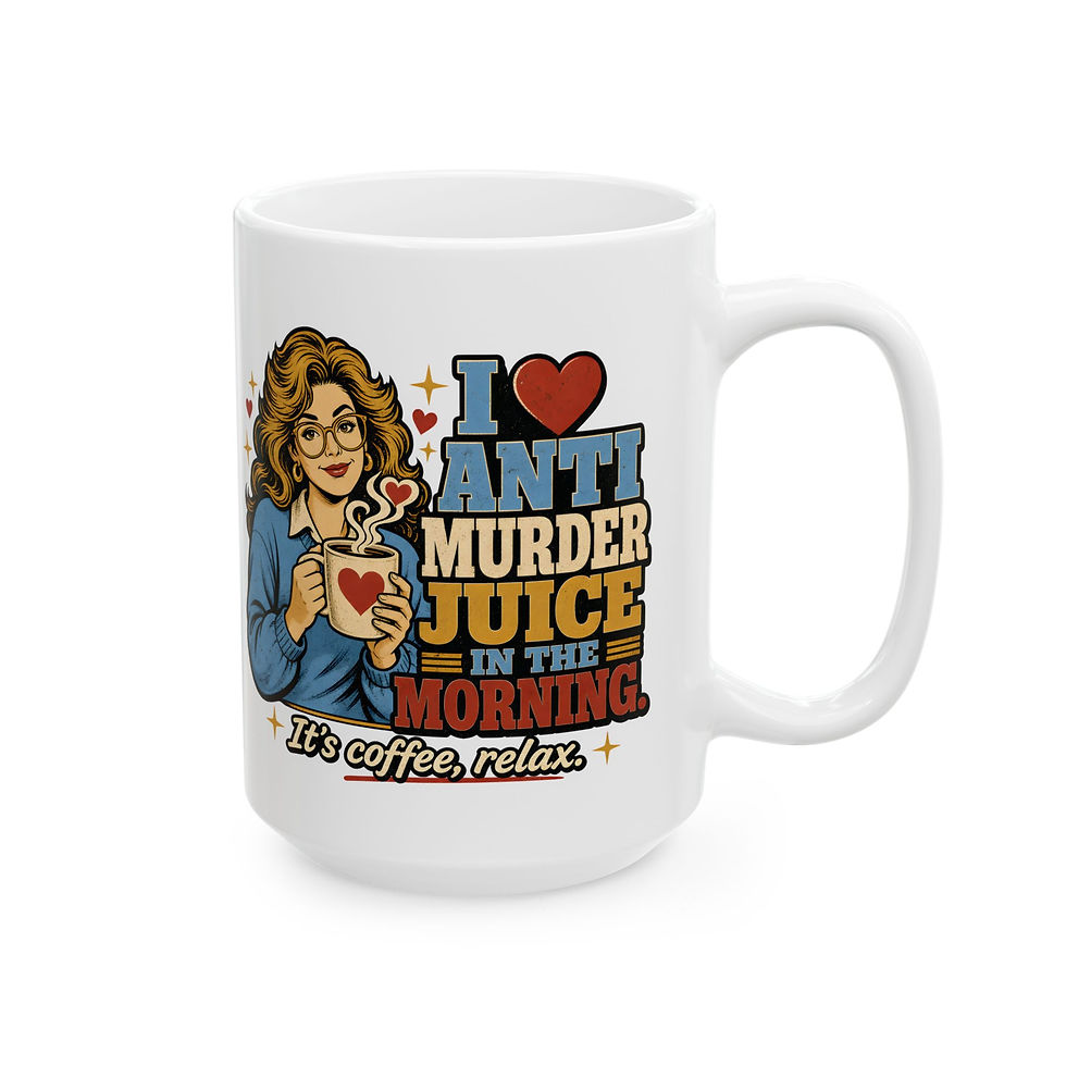 Miniatura: I Love True Crime Coffee Mug | Retro Woman Sipping, Murder Mystery Quote
