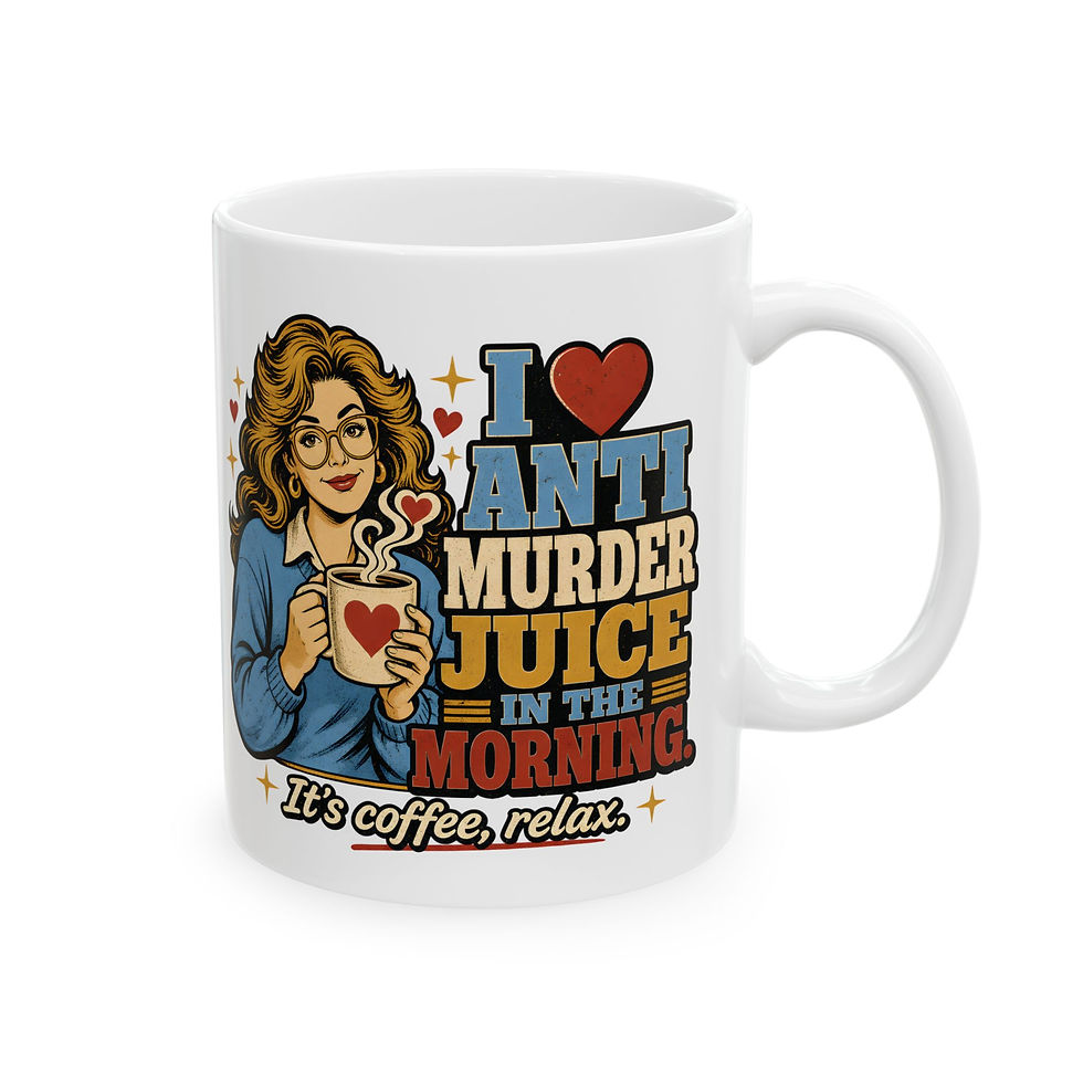 Thumbnail: I Love True Crime Coffee Mug | Retro Woman Sipping, Murder Mystery Quote