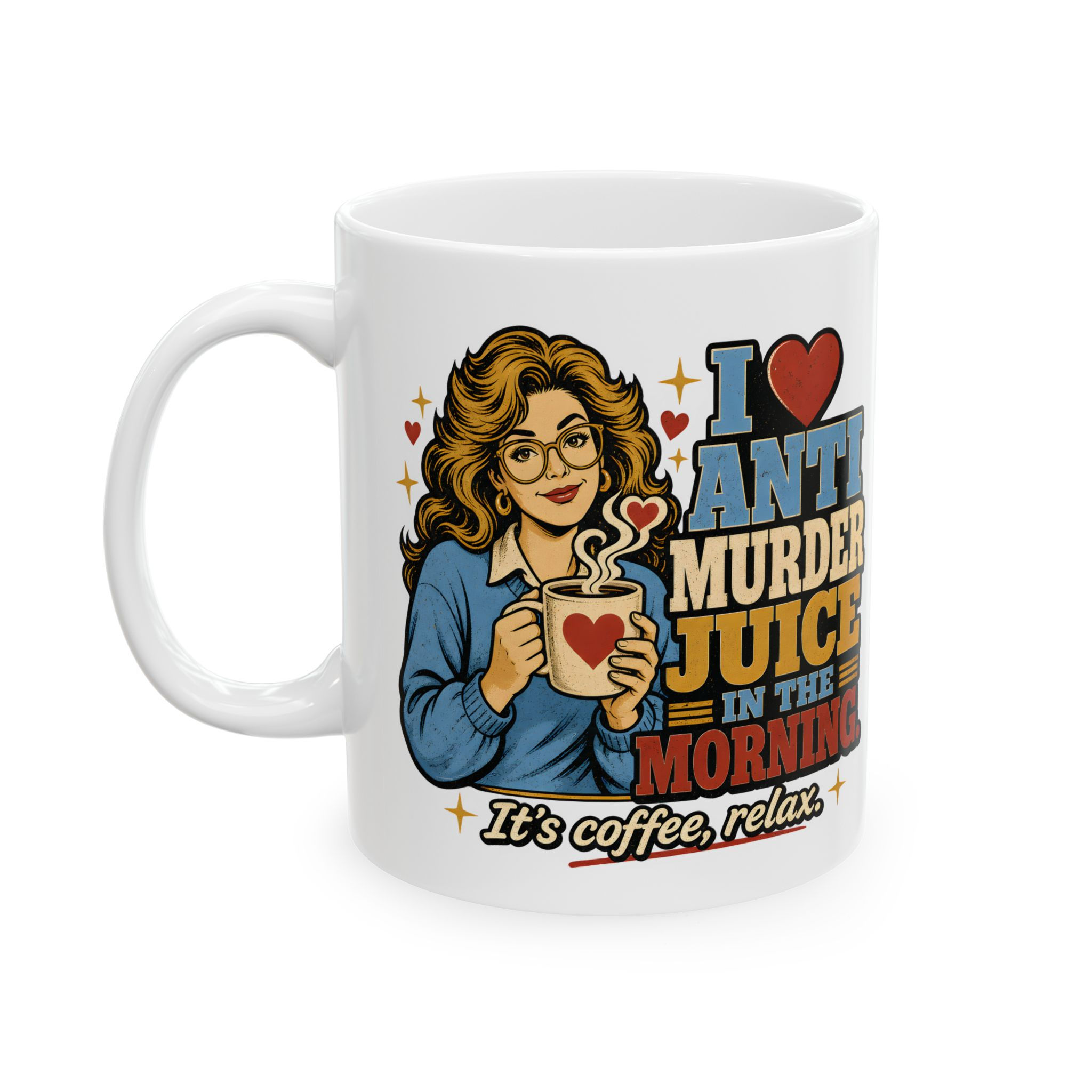 I Love True Crime Coffee Mug | Retro Woman Sipping, Murder Mystery Quote