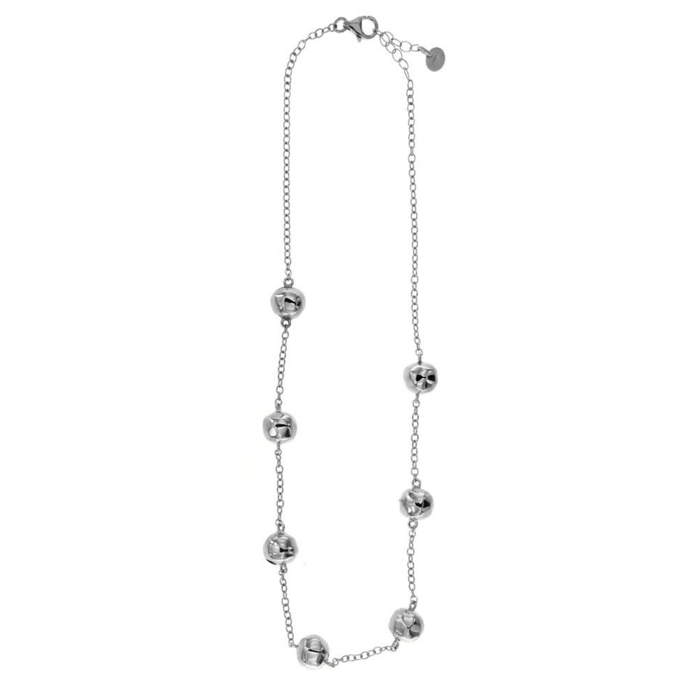 CL9113B Rhodium Silver Ball Necklace