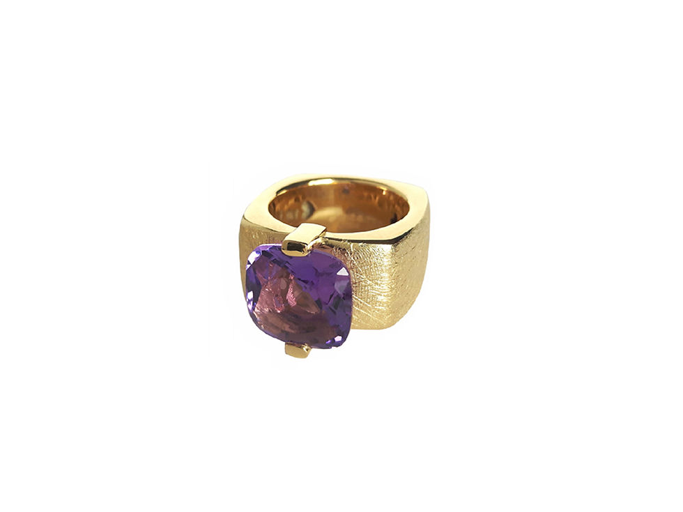 AN8591G-Q-VI-Gold & Violet Quartz 12mm Sqrd-Band Ring