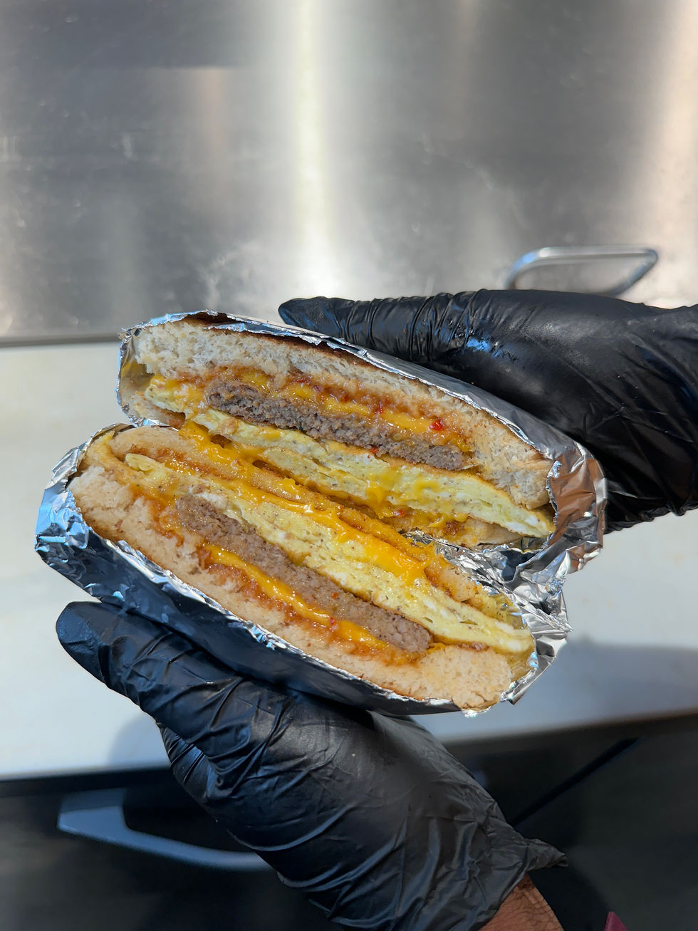 Yummy breakfast sandwich on our freshly made agege bread