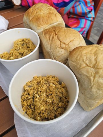 Egg sauce with sardine and Vegan Agege Bread.