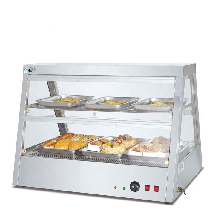 Thumbnail: 5pans 2 Layers Table Food Warmer showcase Curved Glass with Back Sliding Door